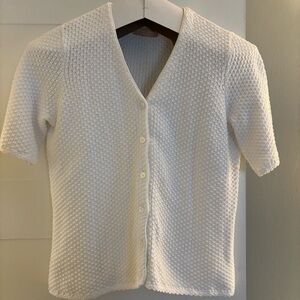 Kate Hill button front short sleeve cardigan sweater, 100% cotton, v neck, small